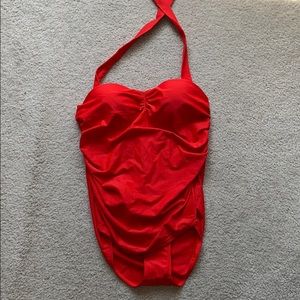 Red one piece bathing suit